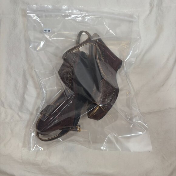 Prada 7 Women's Brown Gold Bronze Embossed Leather Flowers Wedge Heel Shoes - Picture 8 of 10